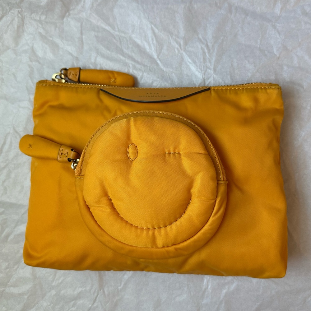 Anya Hindmarch Wink Smiley nylon pouch in Yellow